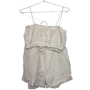 CRESCENT Linen Blend Ruffle Crop Top & Paperbag‎ Waist Shorts Set Oatmeal S